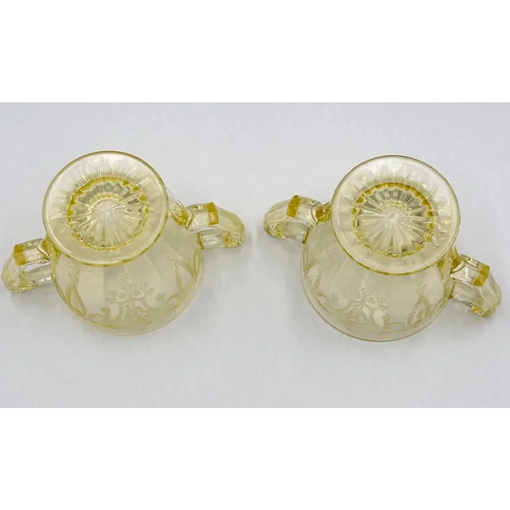 1930 Anchor Hocking Cameo Ballerina Vaseline Canary Glass Sugar Dessert Bowl Set